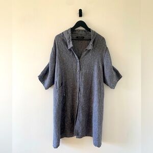 Sulu Kerstin Bernecker Grey Linen Tunic Dress/Top/Jacket Pocket short sleeve XL